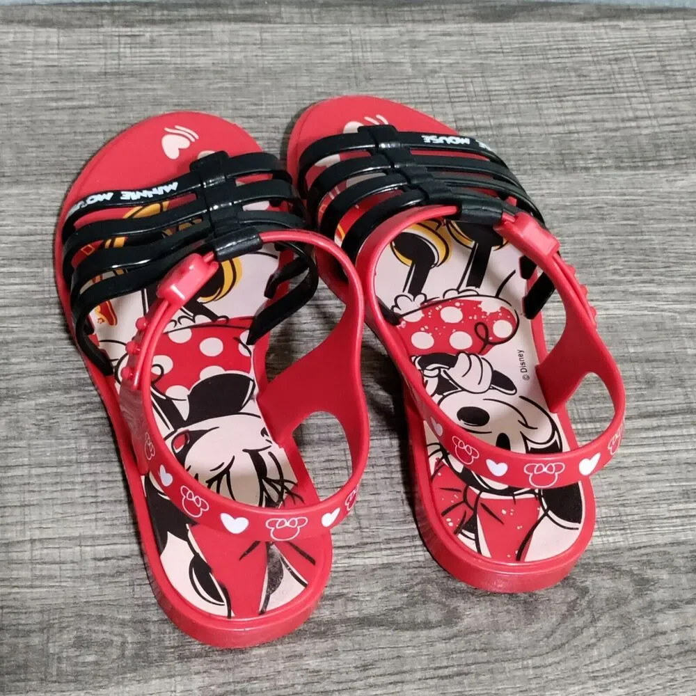 Grendene Kids Disney Minnie Mouse‎ Sandals Size 1 US Red Black Strappy